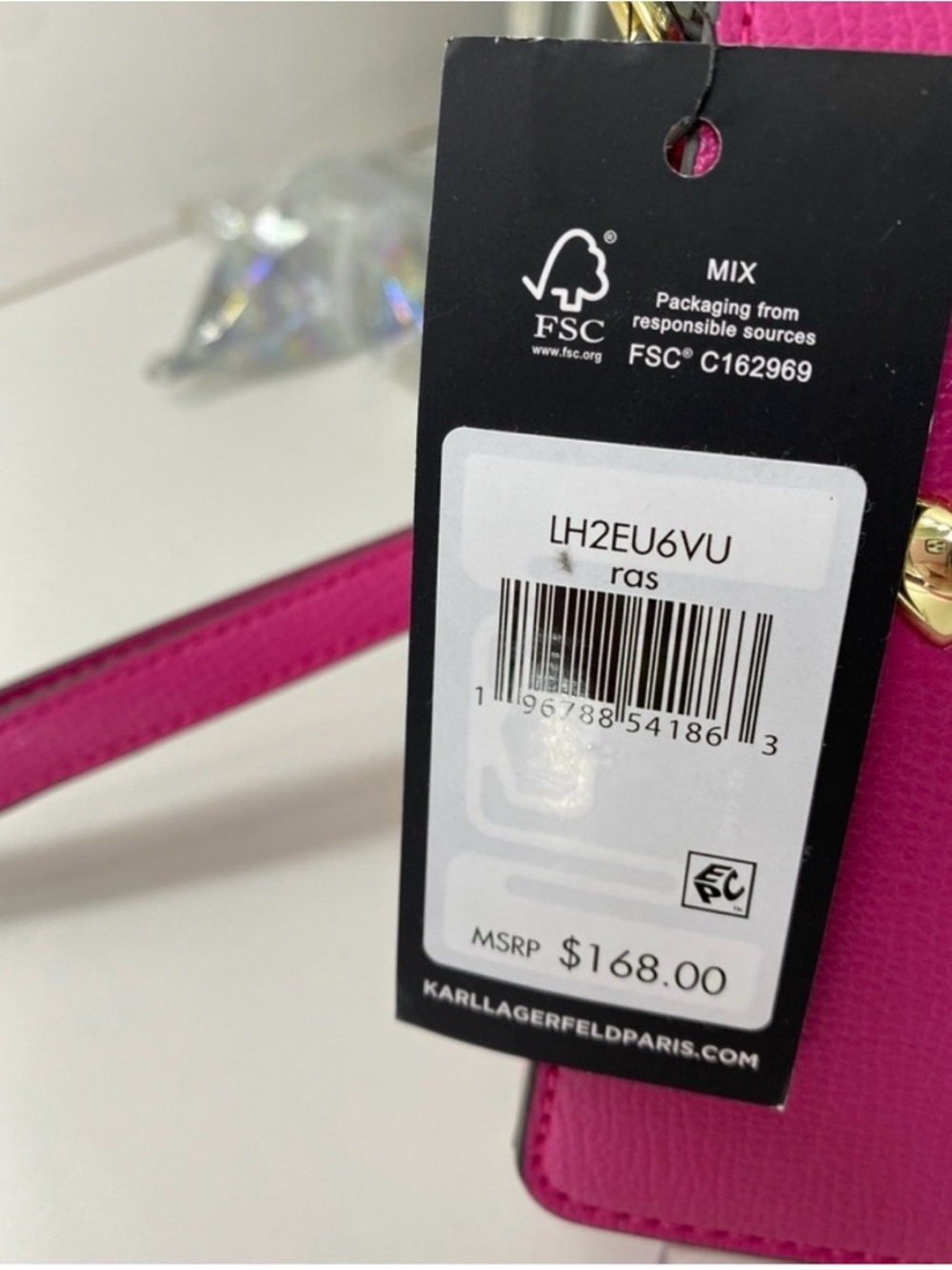 LOW START NWT Karl Lagerfeld Fuchsia Heart Stud Leather Crossbody - Picture 11 of 11